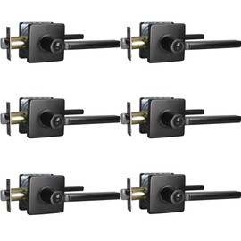 (6 Pack) Probrico Privacy Lever Door Handle Lock Keyless Square Locking Lever for Bedroom or Bathroom with Matte Black Finish, for Right & Left Side Door Lock