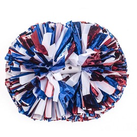 Aimengyingaizimo 2 Pack Pom Poms Cheerleading, Cheerleading Pom Poms for Girls with Baton Handle, Cheer Pompoms for Sports Team Spirit Cheering, Pompoms Cheerleader Kids(Metallic Blue&Red&White)
