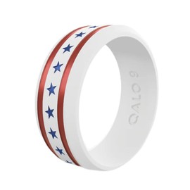 QALO Men & Women's Rubber Silicone Ring, Folds of Honor Stars and Stripes Modern, Rubber Wedding Band for Men & Women, Breathable, Durable Unisex Engagement Silicone Ring, 6mm Wide 1.85mm Thick, White, Size 10