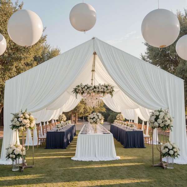 PartyVillage 20ftx40ft Ivory Ceiling Curtain for Wedding Parties – 4