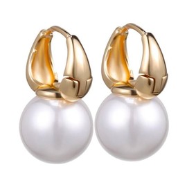 DIAMANTIO Luxury 18K Gold-Plated Pearl Drop Earrings for Women – Elegant Design with Iridescent Shell Pearl – Timeless Fashion Jewelry for Any Occasion
