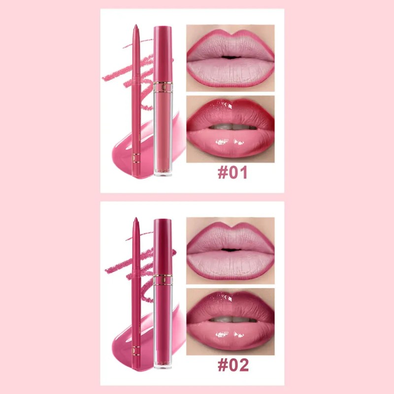 Set De Delineador Labial Y Pintalabios Maquillaje De Larga