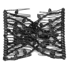 Alucy Leaf Beads Hair Magic Clip De Peine Clips Dobles para El Cabello Accesorios para El Cabello para Mujeres, Dobles Elásticos, Peines para El Cabello(Negro)