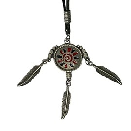 Ebsem Native American Chief Necklace - Genuine Leather Cord Vintage Surfer Jewelry - Warrior Indian Dream Catcher