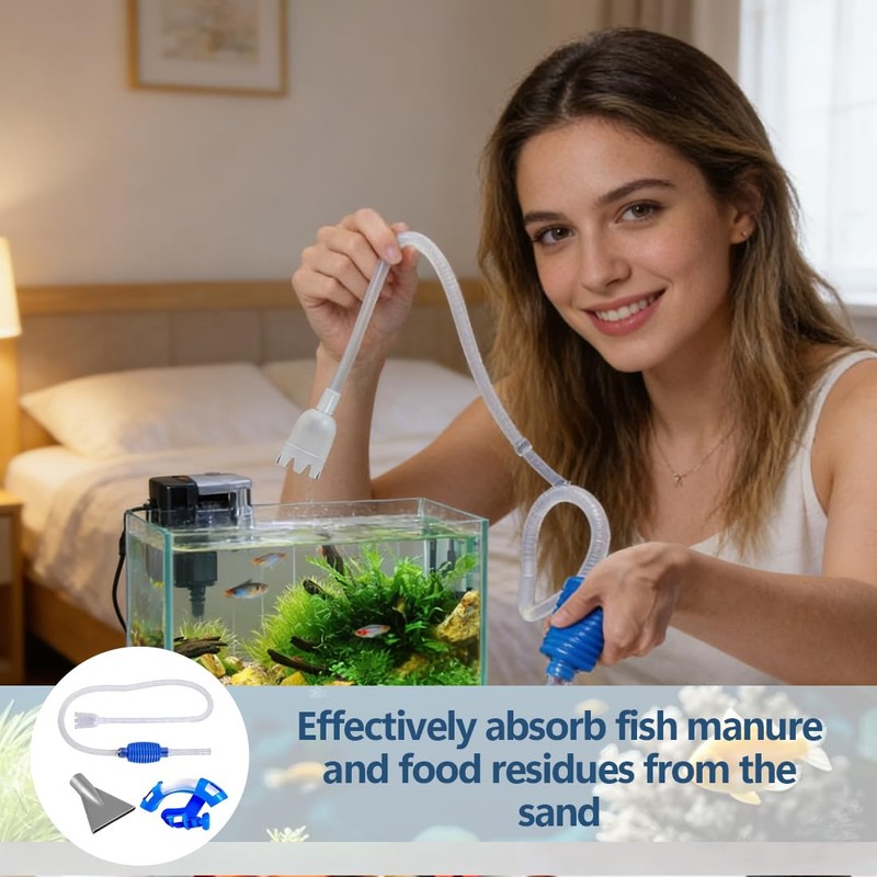 Sifone per Acquario con Pompa Manuale, Include Tubo, Pompa, Supporto