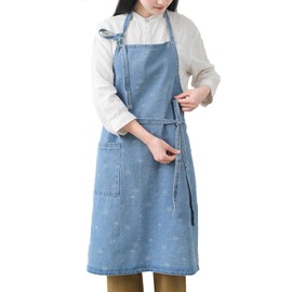 Pincy Cotton Denim Apron, Unisex Adjustable Bib Apron with Pockets for Cooking Kitchens (TH-Light Blue)