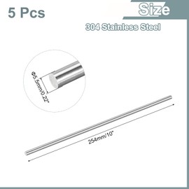 sourcing map 5Pcs 304 Stainless Steel Rods, 5.5mm x 254mm Metal Solid Shaft Round Rod Lathe Bar Stock for Model Plane Cars Ship DIY Craft Metal Working