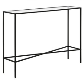 Henn&Hart 42" Wide Rectangular Console Table with Glass Top in Black, for Home, Living Room, Bedroom, Entertainment Room, Office