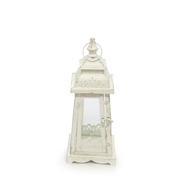 Grafelstein Lugano Lantern, 35 cm, Decorative Lantern for Outdoor and Indoor Use, Metal Lantern with Decorated Real Glass Windows, Cream/White
