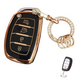 TAPAYICA for Hyundai Key Fob Shell with Keychain Fit for Hyundai Elantra Elantra GT Ioniq Sonata Tucson Smart 4 Buttons (Black-C)