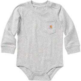 Carhartt Unisex Long-Sleeve Pocket Bodysuit, Grey Heather, 6 Months