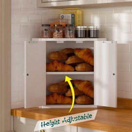 TQQDCI Corner Bread Box for Kitchen Countertop,Storage Container for Homemade Bread, Double Layer BreadBox, Large Capacity Bread Storage Bin, Vintage Farmhouse Breadbox Organizer,White