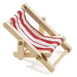Decorative Wooden Deckchair with Red and White Fabric Seat - 5cm x 3.5cm, A