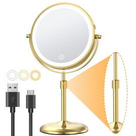 Gospire Lighted Makeup Mirror with Magnification 10X, Height Adjustable & 3 Color Dimmable Lights 7" Cosmetic Mirror, 360° Swivel Double Sided Rechargeable LED Vanity Mirror Cordless Standing Mirror