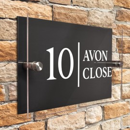 Badgemaster Layered Glass Effect Modern Anthracite Acrylic House Number Sign 20cm x 13cm Centered Vertical Line