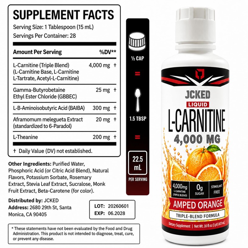 L-Carnitine 4000 Amped Orange, L-Carnitine Vitamin Supplements 473ML 16 FL