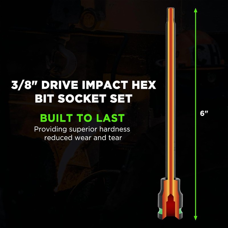 3/8" Drive Long Impact Hex Bit Socket Set, Allen Bit