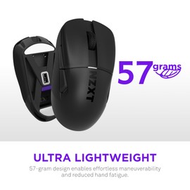 NZXT Lift Elite Wireless Gaming Mouse - Ultra-Lightweight 57 g - 4K/8K Polling Rates, Optical Switches, 26K DPI Optical Sensor - Long Battery Life - Rubber Side Grips - 5 Programmable Buttons - Black