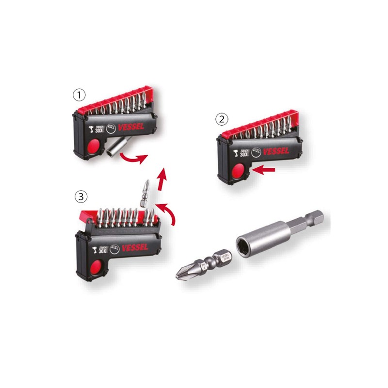 VESSEL Set of 10 Torsion Impact Ball Screwed + Bit