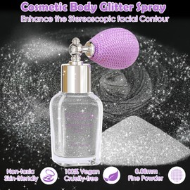 Yosca Body Glitter Spray, 30ML Loose Body Shimmer Powder Hair Spray Silver Glitter Sparkle Highlighter Makeup Christmas Festival Accessories for Rave Clothes Hair Face Nail Art - Moon Mist