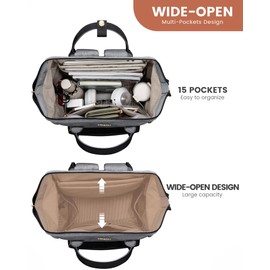 LOVEOVOOK 15.6 Inch Laptop Backpack for Women, Large Capacity Travel Backpack with USB Charging Port, Waterproof Work Backpack for Business, College, Nursing & Airline Travel,Grey Black