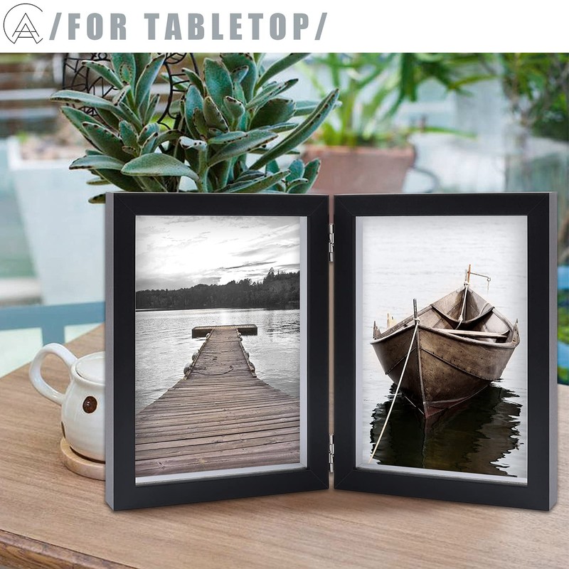 AEVETE 5x7 Double Picture Frames Hinged Wood Folding Picture Frames