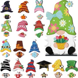 33 pcs Interchangeable Wooden Gnome Decor Holiday Seasonal Gnome Welcome Sign with Magnet Gnomes Pieces Gnome Sign Desktop Decorations for Home Graduation Party Mother's Day Office Living Room Garden Office Cafe - Color: Cute