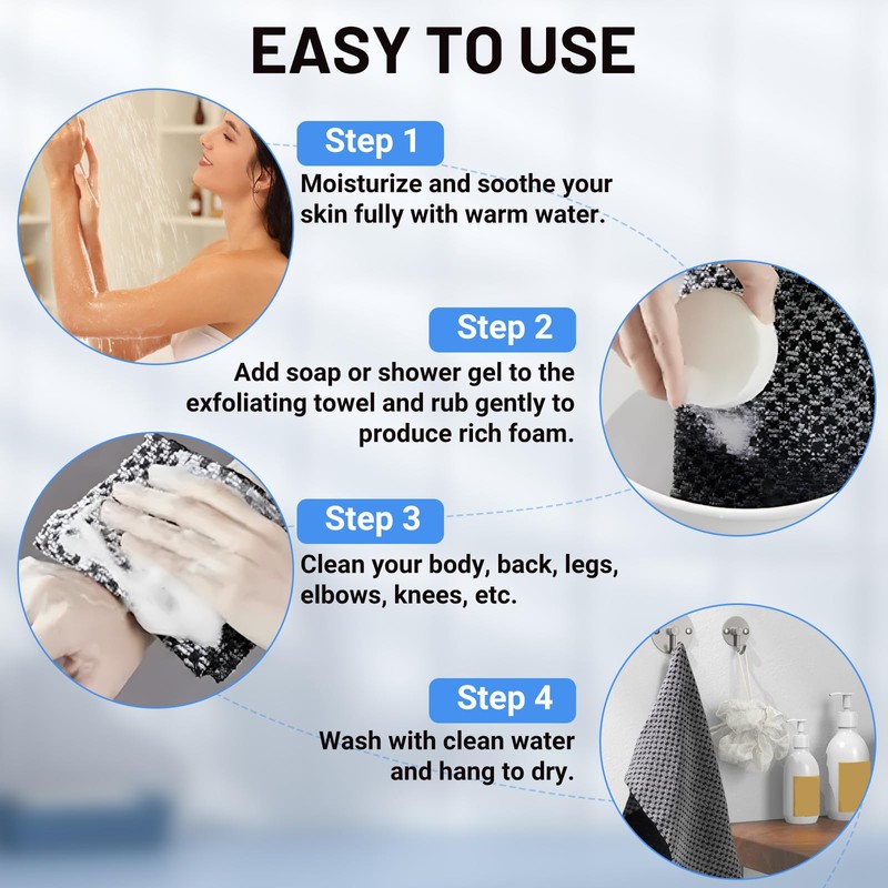 1 Pcs Exfoliating Towel, Exfoliating Shower Towel Long Exfoliating Cloth