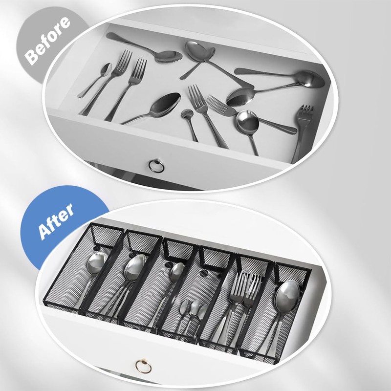 6-Pack Cutlery Organizer, Silverware Drawer Organizer, Cutlery Tray with Interlocking