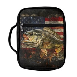 Pointodoor American Flag Bible Bag for Men Women Bass Fish Print Carrying Bible Case Church Bag with Zipper Pocket Bible Study Tote Book Cover