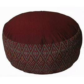 Boon Decor Meditation Cushion Zafu Pillow - Buckwheat and Kapok Fill - Ikat Diamond Burgundy