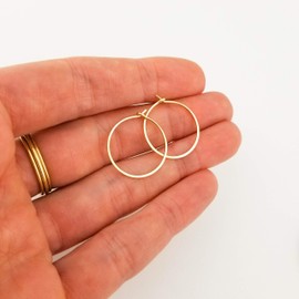 Thin Solid 14k Gold 3/4 Inch Hoop Earrings, Flat Hammered 20 gauge (.8mm wire)