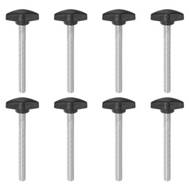 HARFINGTON 8pcs Tee Wing Knobs M8 x 75mm Metric Male Threaded Stud T Head Plastic Knob Handles Thumb Screws Hand Clamping Tightening Knob Grip Thumbscrew, Black