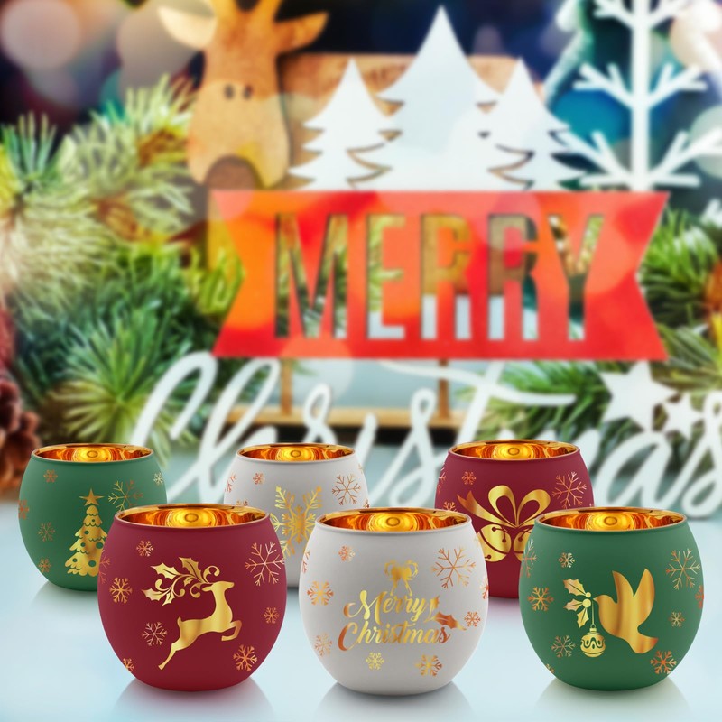 Christmas Votive Candle Holder Set of 6, Red Green White
