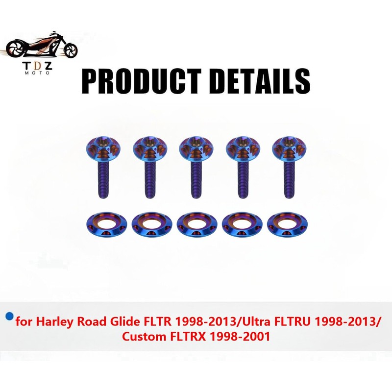 TDZ Blue Titanium Windshield Bolts, Windscreen Screws, Fairing Bolts for
