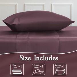 LIFCOM Satin Sheets Twin Size Bed Set,Similar to Silk Sheets,3Pcs Luxury Satin Sheet Set with 15 Inches Deep Pocket (Twin, Rose Taupe)