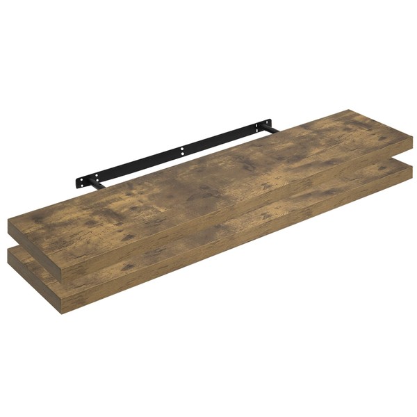 WOLTU 2 Pcs Floating Shelf, Color of Rustic Brown, Wooden Wall Storage Display Shelf 110cm Long RG9316hov-2