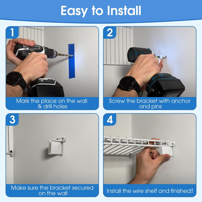 Dreyoo 24 Pack Wire Shelf End Bracket, White Plastic Closet