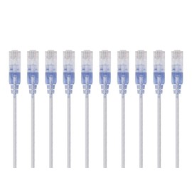Monoprice Cat6A Ethernet Patch Cable - Snagless RJ45, 550Mhz, 10G, UTP, Pure Bare Copper Wire, 30AWG, 10-Pack, 1 Feet, White - SlimRun Series
