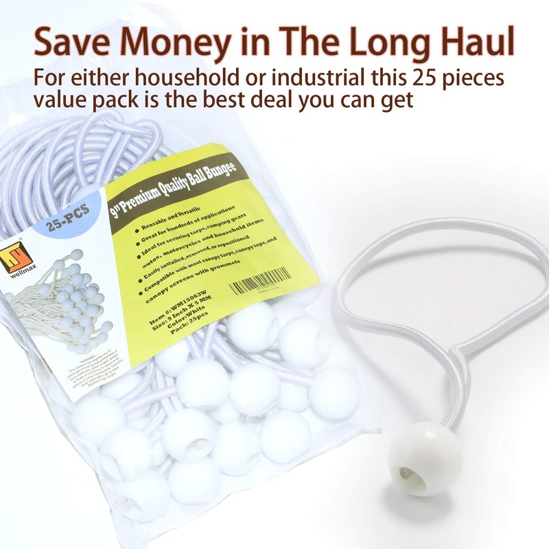 9 inch 25 Piece Heavy Duty 5mm Ball Bungee Canopy