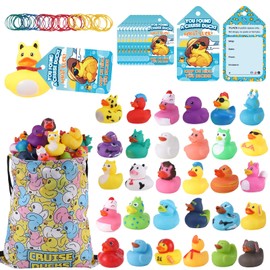 Cruise Rubber Ducks Kits 30 Pcs Assorted Cruising Rubber Ducks with 30 Pcs Cruise Ship Duck Tags and 40 Pcs Rubber Bands with Duck Storage Bag for Cruise Ship Hiding Essentials