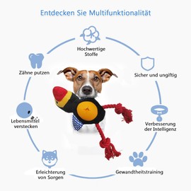 JWTEEE Hundespielzeug Welpenspielzeug mit Kauseil, Anti Stress Ente für Hunde - Quietschendes Hundespielzeug für kleine Hunde (Schwarz)