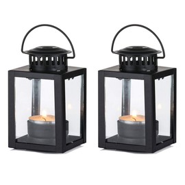 Nuptio Lanterns for Candles Garden Lanterns, 2 Pcs Vintage Style Hanging Small Lanterns for Tealight Candle, Black Candle Tea Light Holders for Indoor Outdoor Events Birthday Party Wedding