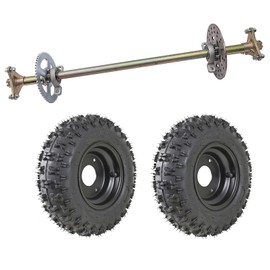 Fuerduo Go Kart Rear Axle Shaft Assembly Kit with 6" Wheels Tires Rims and Sprocket Brake Disc Pillow Block for Off Road Quad Trike Drift Bikes