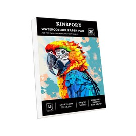 KINSPORY Watercolour Paper Pad A5 x 30 Sheets - 300GSM Glue Bound, Cold-Pressed Texture Art Watercolour Paper, Sketchbook for Painting, Drawing, Sketching and Mixed Media - 14.8 x 21 cm