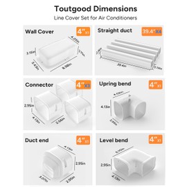 Toutgood 4'' 14Ft Mini Split Line Set Cover Kit for Minisplit Ductless Linset Air Conditioners and Heat Pumps, Central AC Decorative Upgraded UV-Proof Strong & Durability PVC Pipe