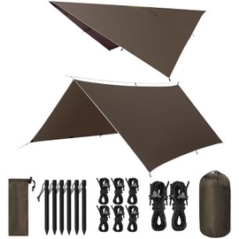 VOSOIR Tarp 3 x 3 m Waterproof, Ultralight Camping Tent Tarpaulin, with 9 Eyelets + 6 Aluminium Pins + 8 Nylon Ropes, Anti-UV Snow Rain Protection, Lightweight Compact, for Hammock Camping Picnic