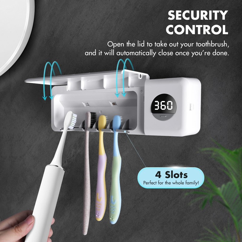 Auntyfey Sanitizeri Toothbrush Holder, Sanitizeri Toothbrush Cleaner, 2000mAh Rechargeable Cordless
