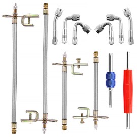Keadic 12Pcs 7" 12" Universal Stainless Steel Tire Wheel Valve Stem Extension with 45 90 135 Degree Brass Valve Stem Extender and Valve Core Removal Repair Tools for Truck RV Motorcycle Bike Trailer