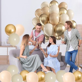 Balloons Birthday White Gold, Pack of 60 12 Inch Balloons Beige Metallic Champagne Gold Latex Balloons, Beige Balloons for Boho Birthday Wedding Baby Shower Girls Boys Party Decoration